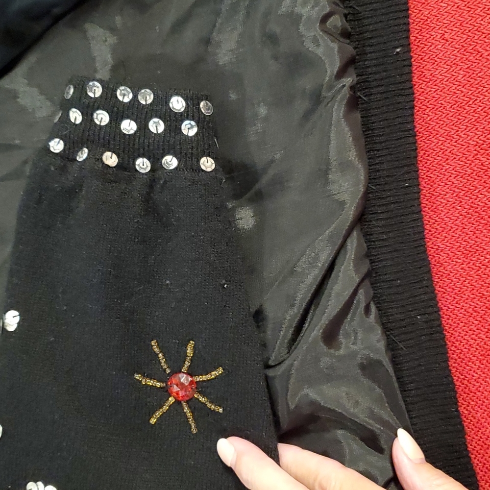 VINTAGE Black long sleeve lined cardigan bead rhinestone embellished Medium EUC - Picture 5 of 10